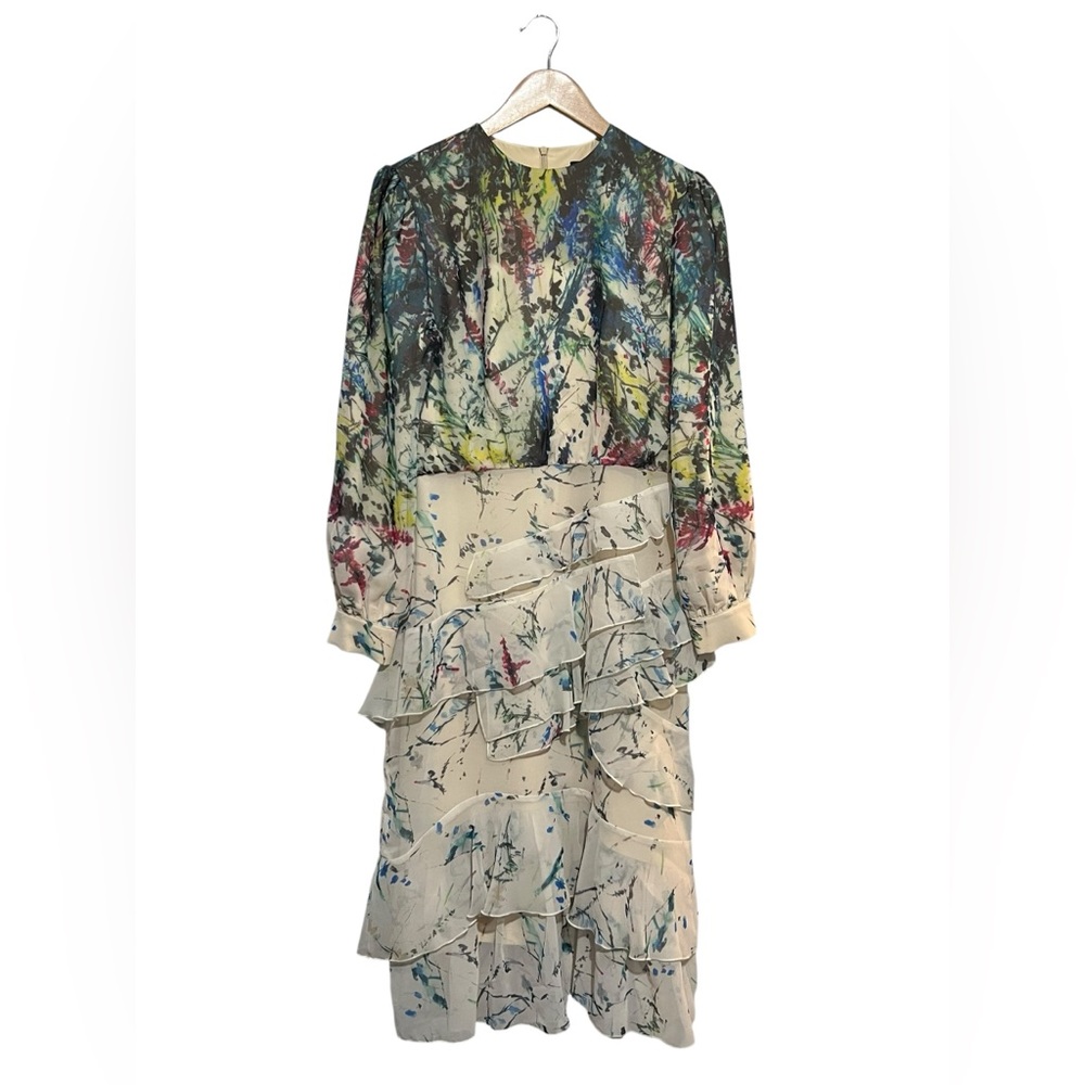LR By Legally Red Women's Abstract Print Tiered Ruffle Dress Long Sleeve 10 - Picture 2 of 5